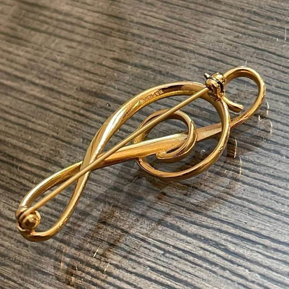 Vintage NAPIER Clef Note Brooch, Sleek Design Gold-Tone Musical Note Pin